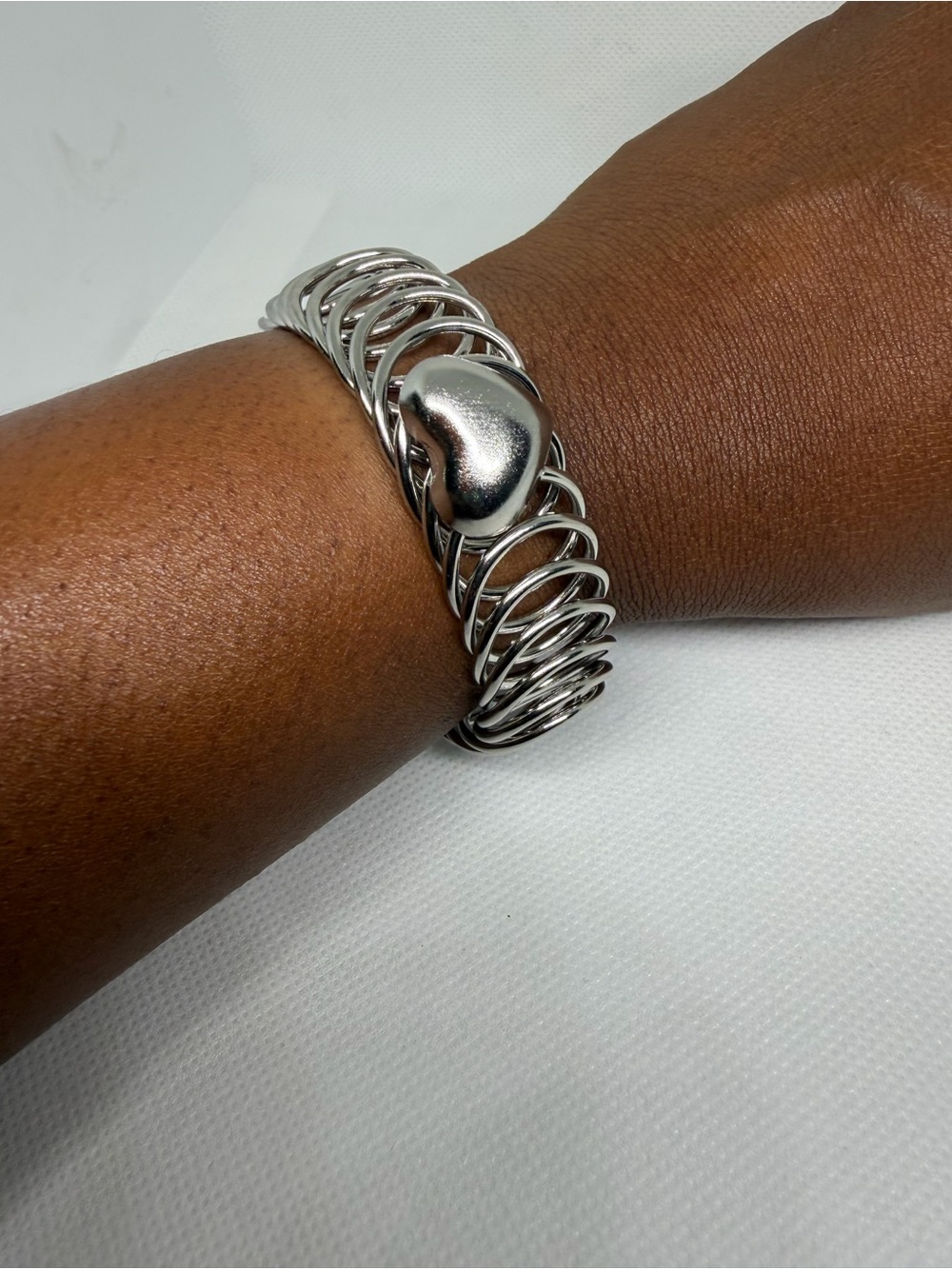 Silver Heart Coil Bracelet - Women Jewelry Stsinless Steel